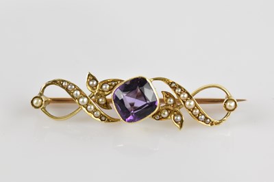 Lot 1308 - A late Victorian yellow metal bar brooch,...
