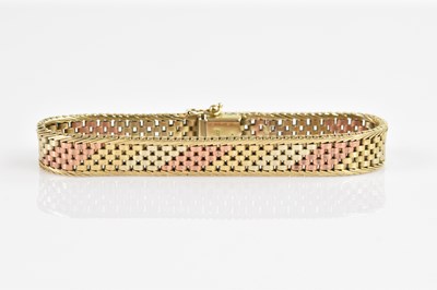 Lot 1147 - An Italian yellow metal tri-coloured bracelet,...