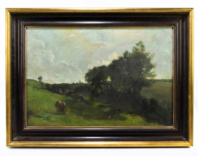 Lot 1408 - IN THE STYLE OF CROOT; a Russian oil on canvas, figures in a landscape