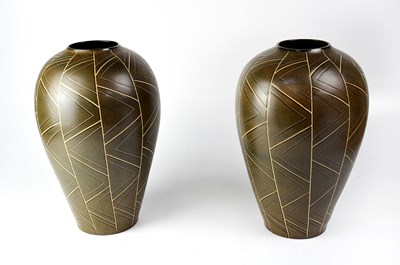 Lot 268 - DENBY; a pair of vases of bulbous tapering...