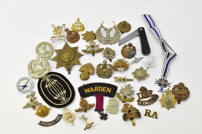 Lot 597 - Various military cap badges, metal badges,...