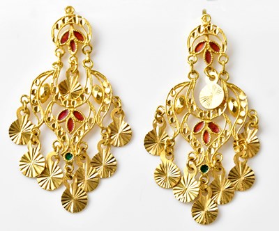 Lot 1111 - A pair of 22ct (915) gold and enamel Indian...