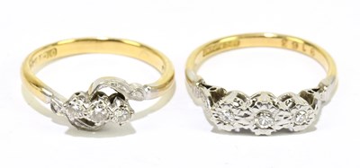 Lot 1705 - Two 18ct yellow gold platinum tipped small...