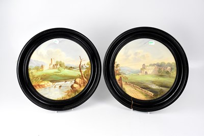 Lot 378 - A pair of Victorian hand painted ceramic...