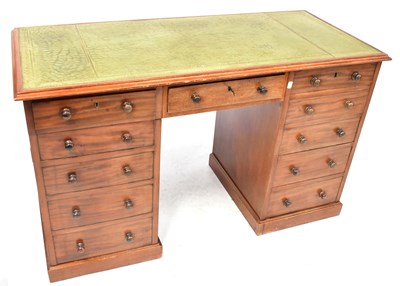 Lot 26 - A 19th century style pedestal desk with tooled...
