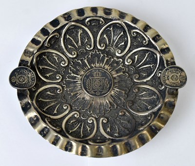 Lot 746 - A Brazilian white metal cigar ashtray with a...