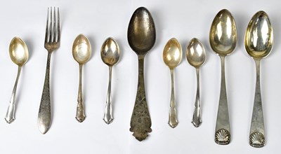 Lot 736 - Five Danish silver spoons, stamped '900',...