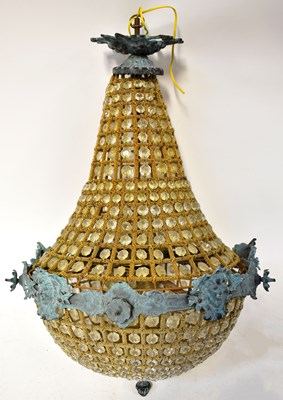 Lot 92 - A gilt brass and cut glass electrolier, height...