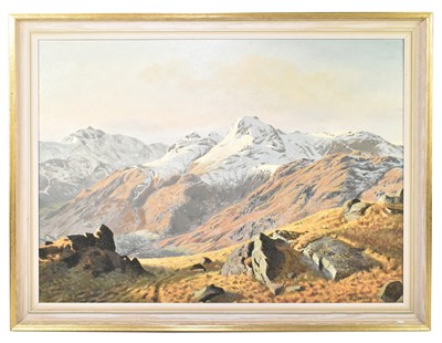 Lot 1407 - GEOFFREY H POOLEY (1908-2006); oil on board, mountainous  landscape