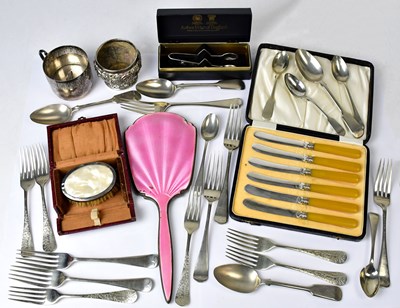Lot 728 - A hallmarked silver hand mirror with pink...