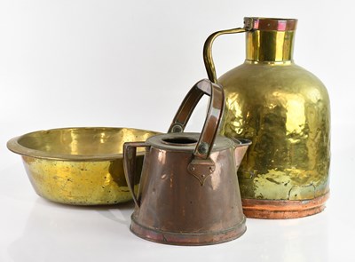 Lot 1177 - A large brass jug, height 49cm, a large brass...
