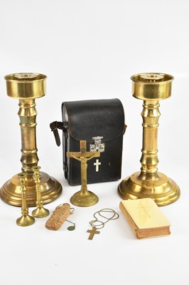 Lot 1179 - A pair of brass ecclesiastical style...