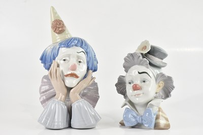 Lot 1757 - LLADRÓ; two busts of clowns, height of tallest...