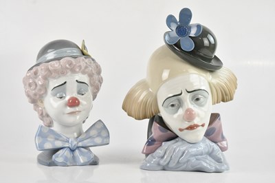 Lot 1758 - LLADRÓ; two ceramic busts of clowns, height of...