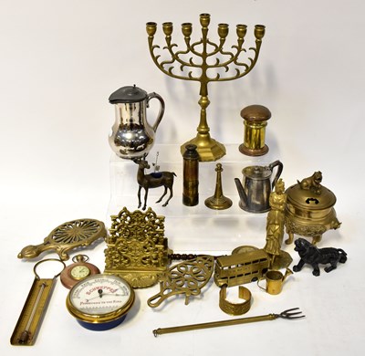Lot 670 - A quantity of brass, copper, pewter and silver-...