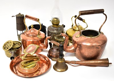 Lot 671 - A quantity of mainly brass and copper wares,...