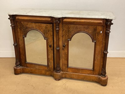 Lot 781 - A Victorian walnut marble topped credenza, the...