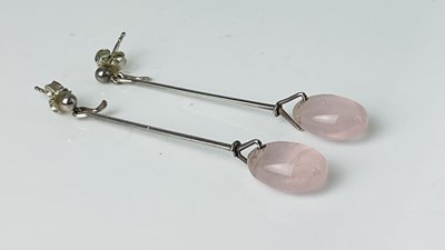 Lot 637 - GEORG JENSEN; a pair of silver and rose quartz...
