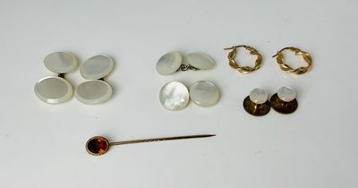 Lot 664 - A pair of 9ct yellow gold earrings and a 9ct...