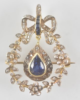 Lot 1367 - An Edwardian yellow metal diamond and sapphire...