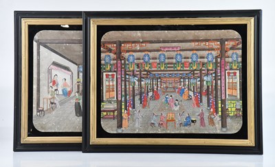 Lot 1585 - A pair of Chinese watercolours, each of an...