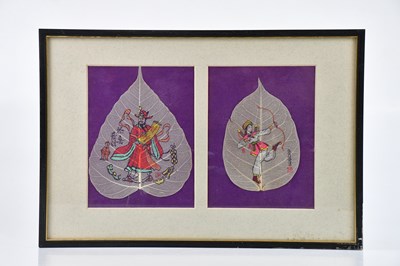 Lot 1631 - Two Chinese watercolours on leaves, both of...