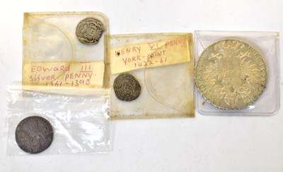 Lot 970 - A George II silver sixpence, an Edward III...