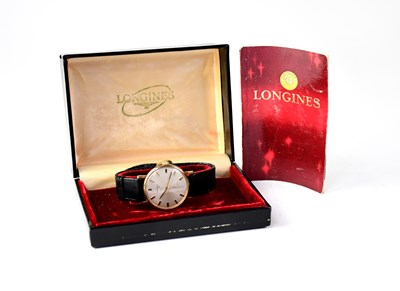 Lot 1280 - LONGINES; a gentlemen's yellow metal...
