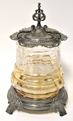 Lot 696 - A Victorian amber and clear glass pickle...