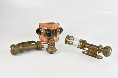 Lot 1181 - A pair of brass GWR carriage lanterns, height...