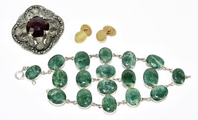 Lot 1541 - A pair of 9ct yellow gold oval cufflinks,...