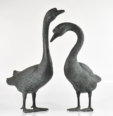 Lot 1224 - A pair of bronzed metal geese, height of...