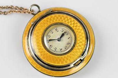 Lot 419 - An Art Deco guilloche enamel fob watch/compact,...