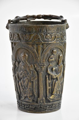 Lot 1218 - An unusual Continental bronze swing handled...