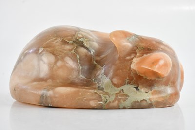 Lot 1242 - A marble figure of a resting cat, width 28cm.