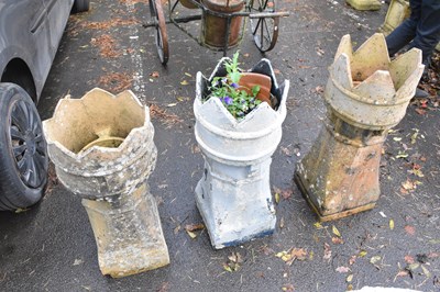 Lot 353 - Three vintage castle top chimney pots (3)