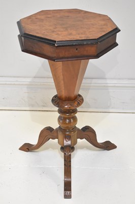 Lot 49 - A Victorian walnut sewing table, the hinged...