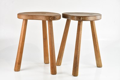 Lot 8 - PETER 'RABBITMAN' HEAP; two oak milking stools,...