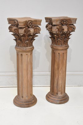 Lot 78 - A pair of carved teak Corinthian columns,...