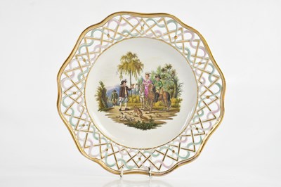 Lot 1848 - MEISSEN; a hand painted ribbon plate, the...