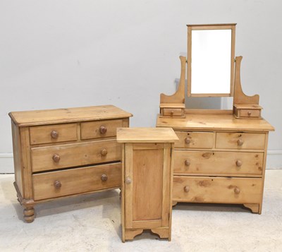 Lot 85 - An old pine chest of two short over two long...