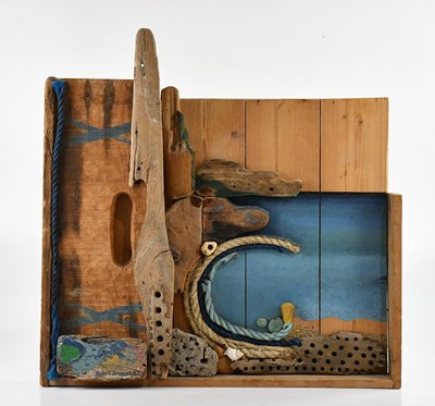 Lot 1329 - COLIN T JOHNSON; a wooden montage, abstract...
