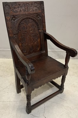 Lot 2013 - An 18th century and later inlaid oak wainscot...