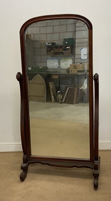 Lot 804 - A mahogany framed cheval mirror with bevelled...