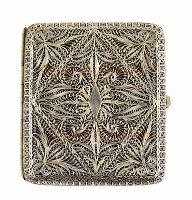 Lot 2195 - A Continental filigree white metal cigarette...