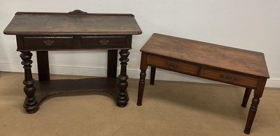 Lot 966 - An oak hall table with two short drawers and...