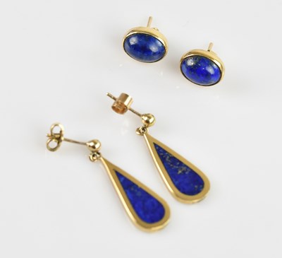 Lot 1408 - A pair of 9ct yellow gold lapis lazuli set...