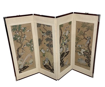 Lot 1638 - A reproduction Chinese hand painted four panel...