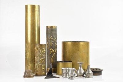 Lot 1272 - TRENCH ART; three artillery shells and a small...