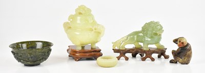 Lot 1640 - A Chinese carved hardstone footed bowl, a...